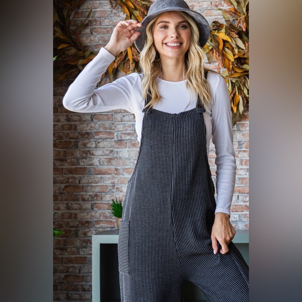 Charcoal Ribbed Knit Jumpsuit